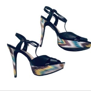 Anne Michelle Black & Design T Strap Heels